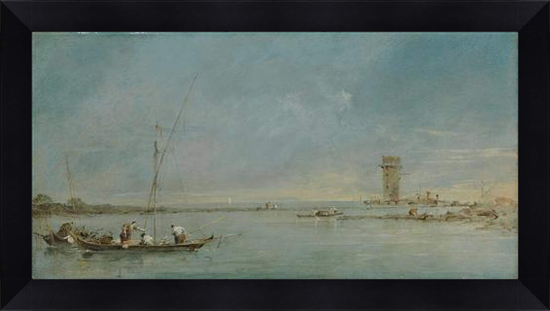 Картина в раме - View of the Venetian Lagoon with the Tower of Malghera. Франческо Гварди