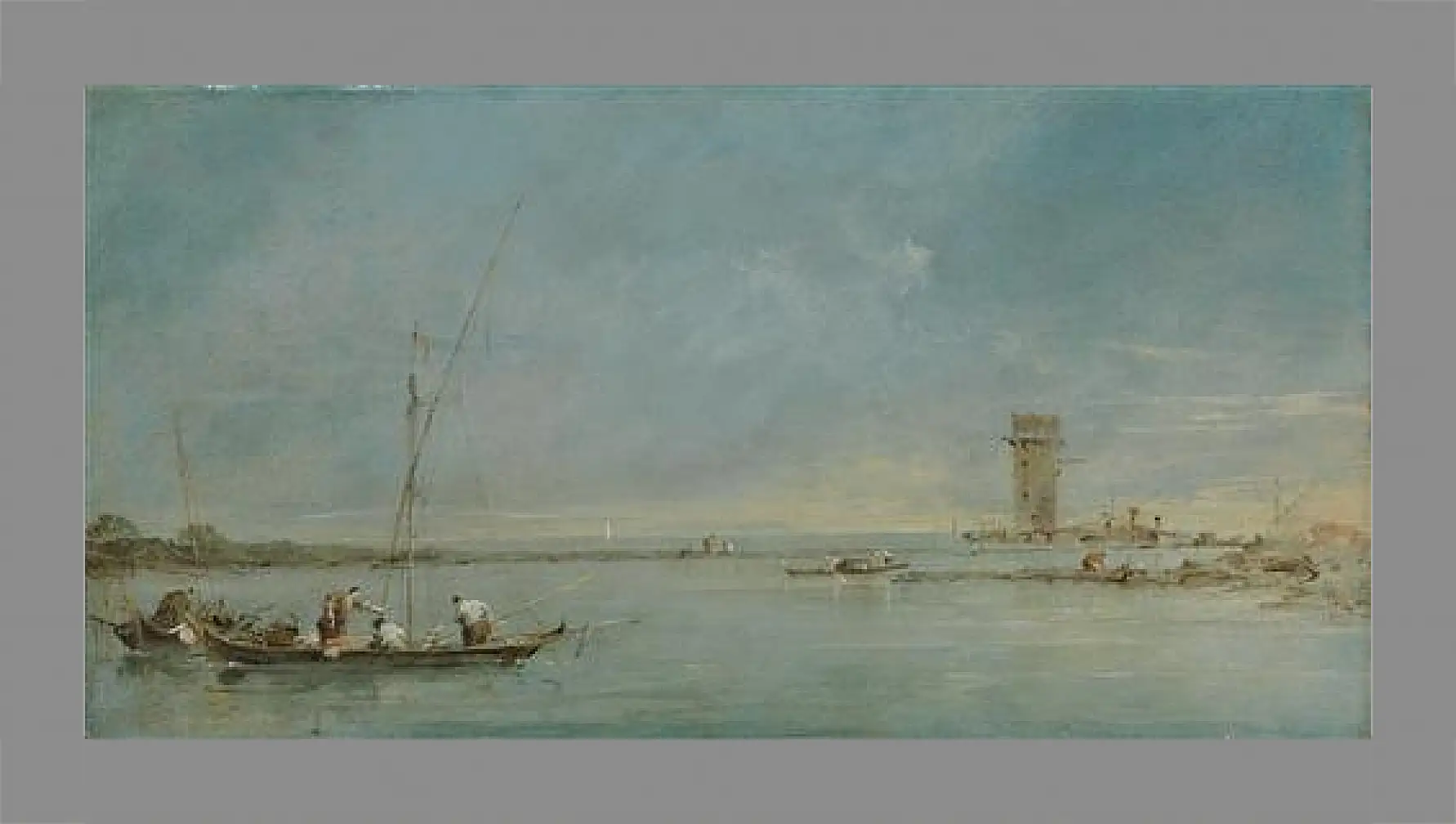 Картина в раме - View of the Venetian Lagoon with the Tower of Malghera. Франческо Гварди