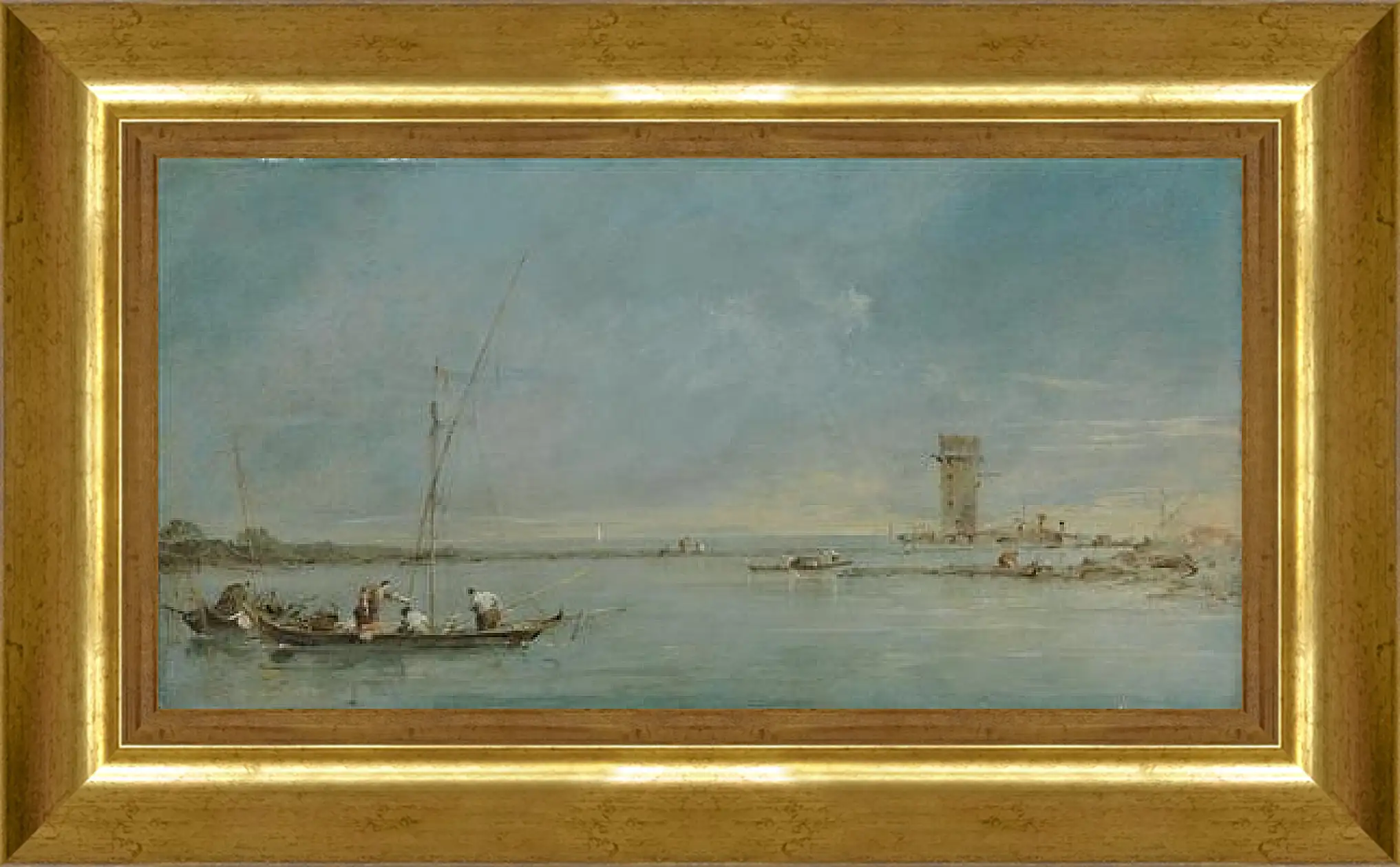 Картина в раме - View of the Venetian Lagoon with the Tower of Malghera. Франческо Гварди