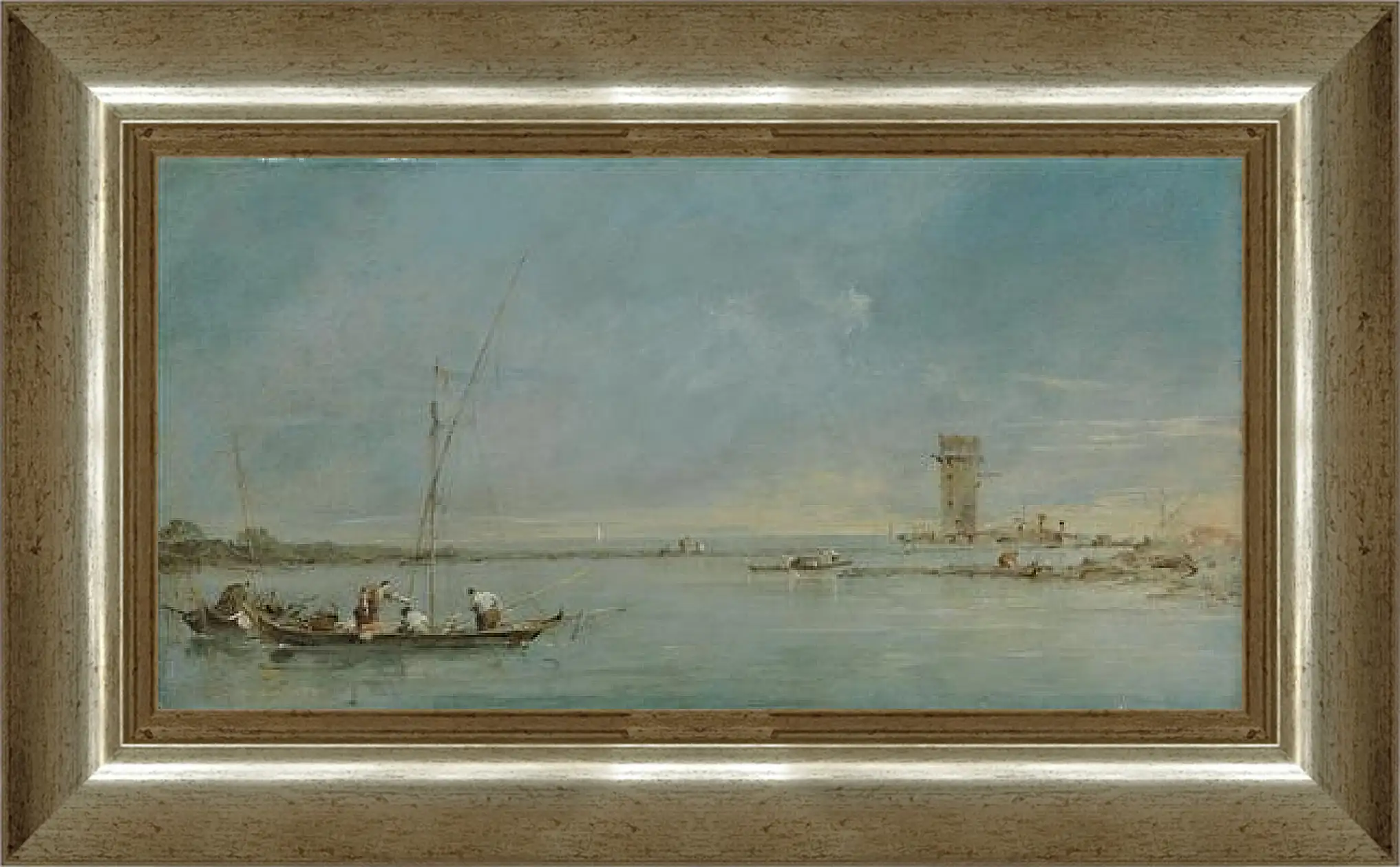 Картина в раме - View of the Venetian Lagoon with the Tower of Malghera. Франческо Гварди