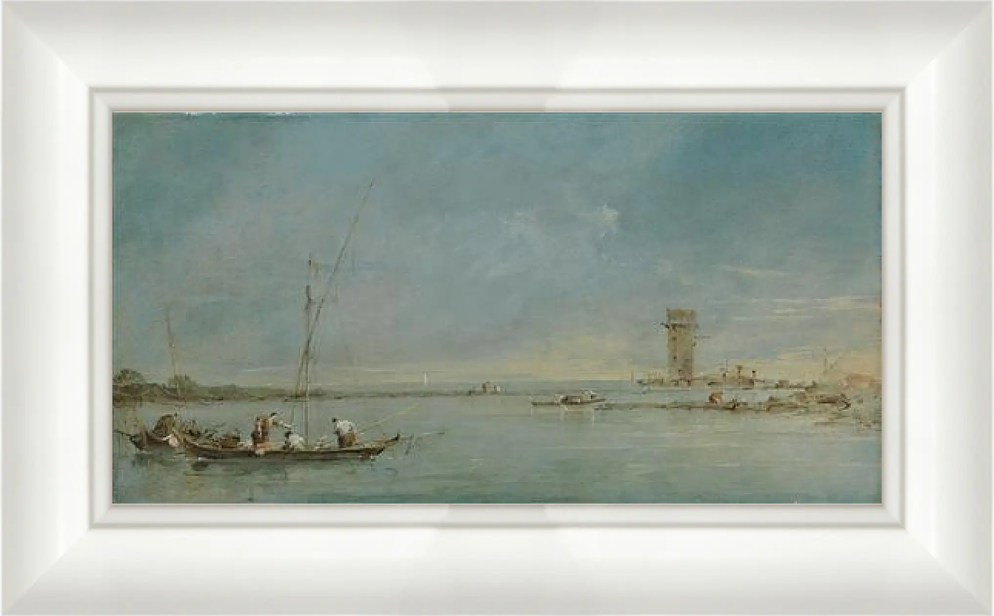 Картина в раме - View of the Venetian Lagoon with the Tower of Malghera. Франческо Гварди