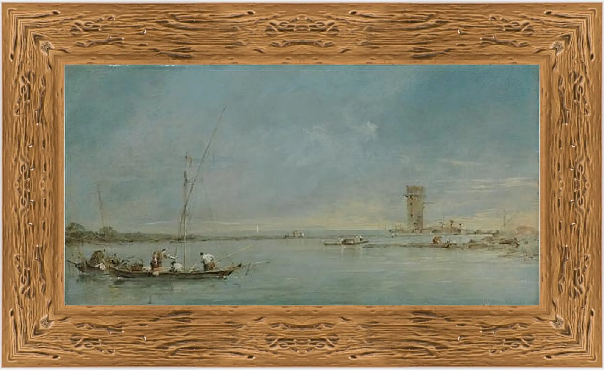 Картина в раме - View of the Venetian Lagoon with the Tower of Malghera. Франческо Гварди