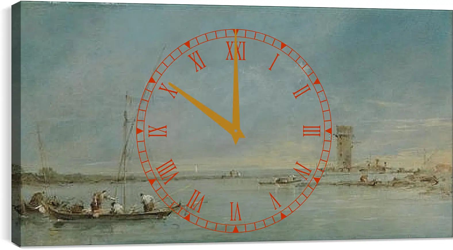 Часы картина - View of the Venetian Lagoon with the Tower of Malghera. Франческо Гварди