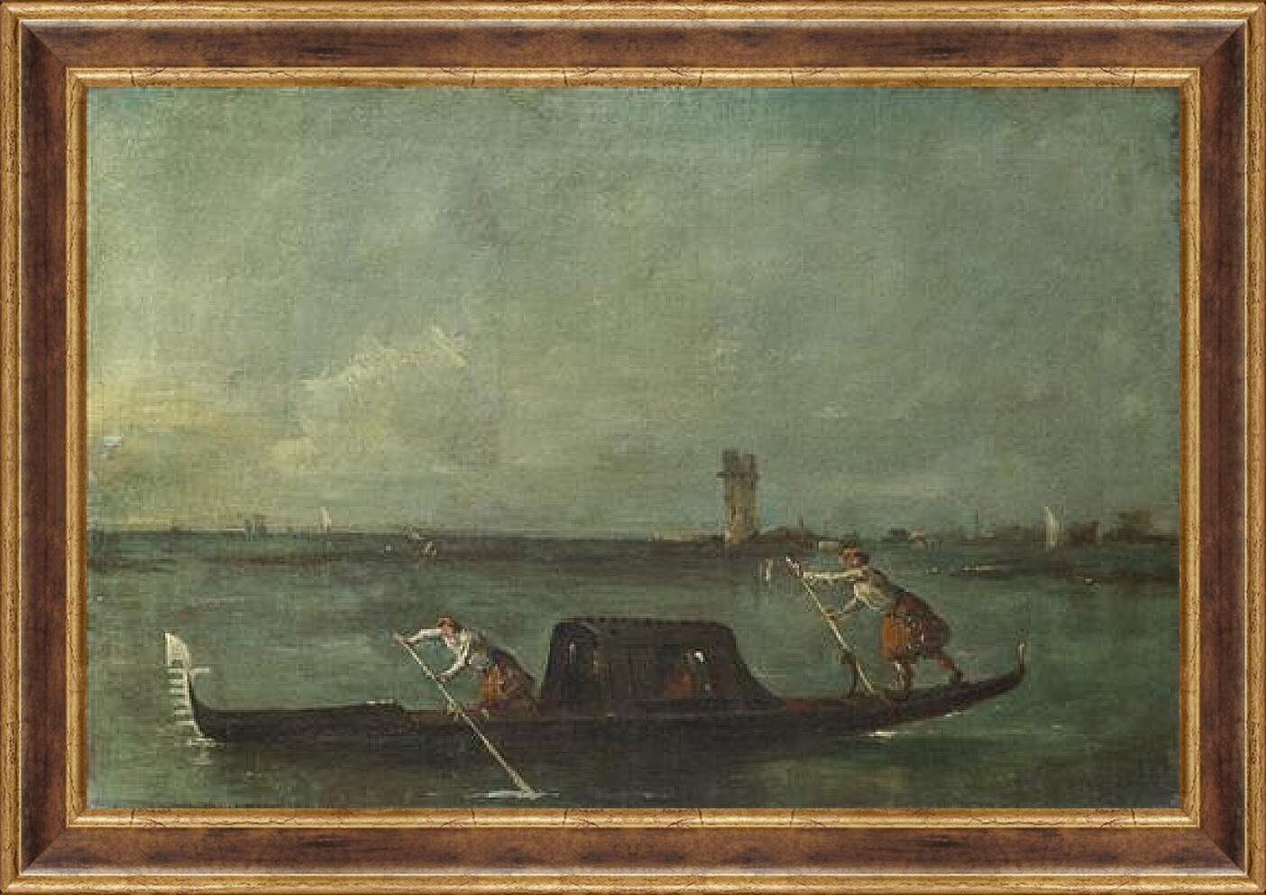 Картина в раме - A Gondola on the Lagoon near Mestre. Франческо Гварди