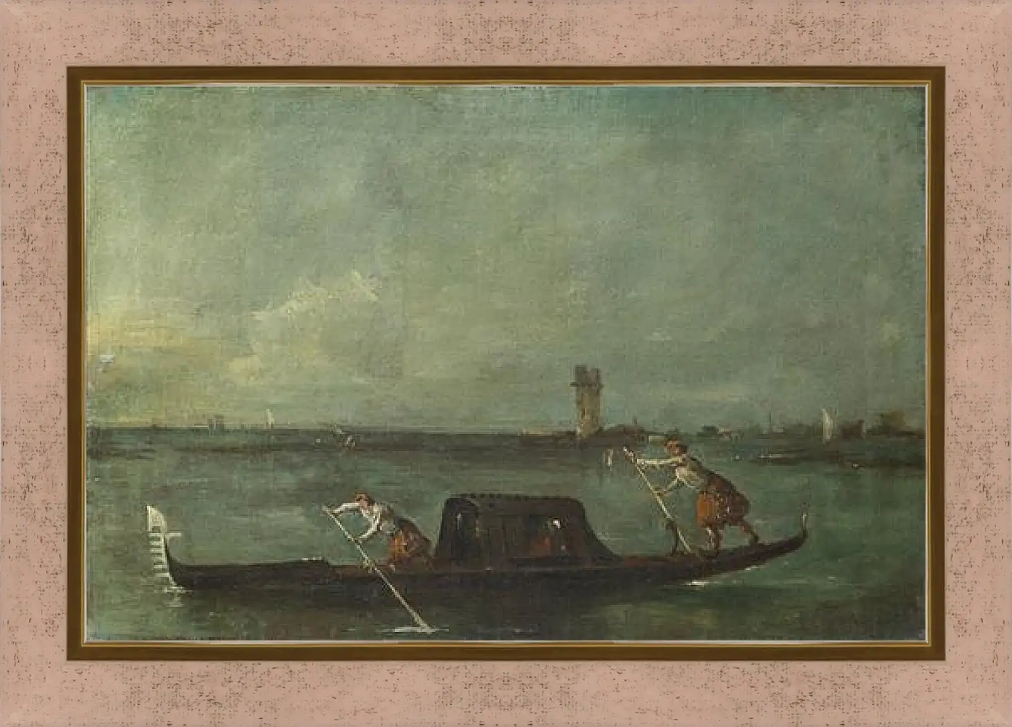 Картина в раме - A Gondola on the Lagoon near Mestre. Франческо Гварди