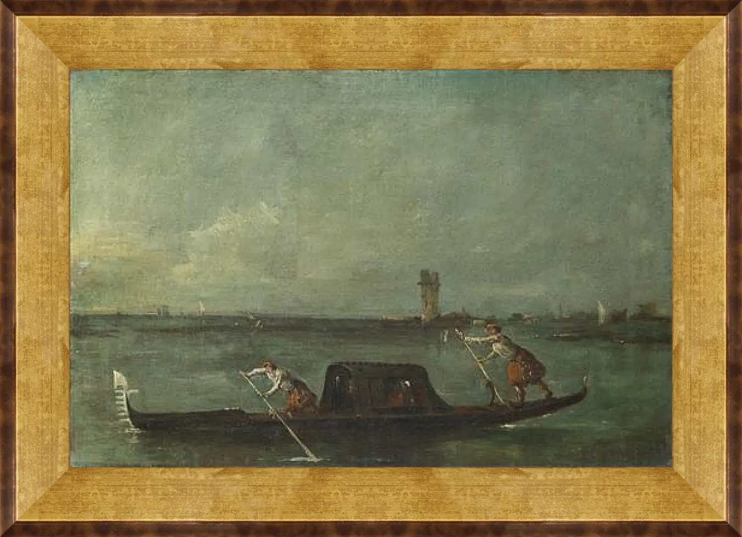 Картина в раме - A Gondola on the Lagoon near Mestre. Франческо Гварди