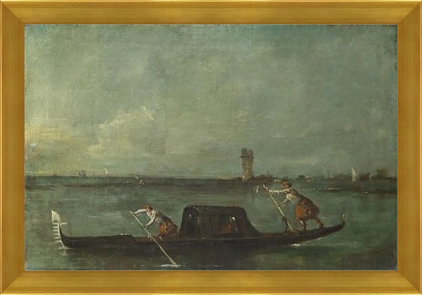 Картина в раме - A Gondola on the Lagoon near Mestre. Франческо Гварди