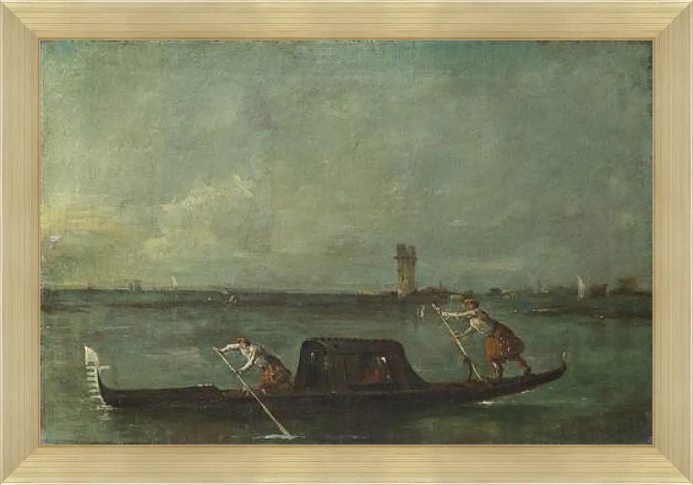 Картина в раме - A Gondola on the Lagoon near Mestre. Франческо Гварди