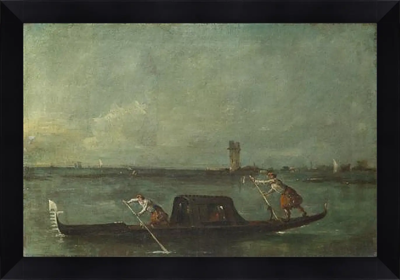 Картина в раме - A Gondola on the Lagoon near Mestre. Франческо Гварди