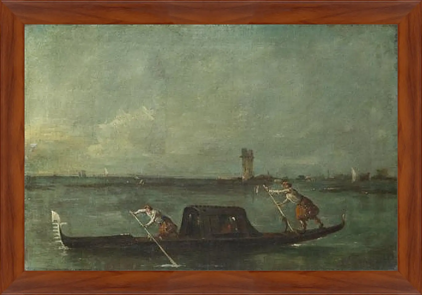 Картина в раме - A Gondola on the Lagoon near Mestre. Франческо Гварди