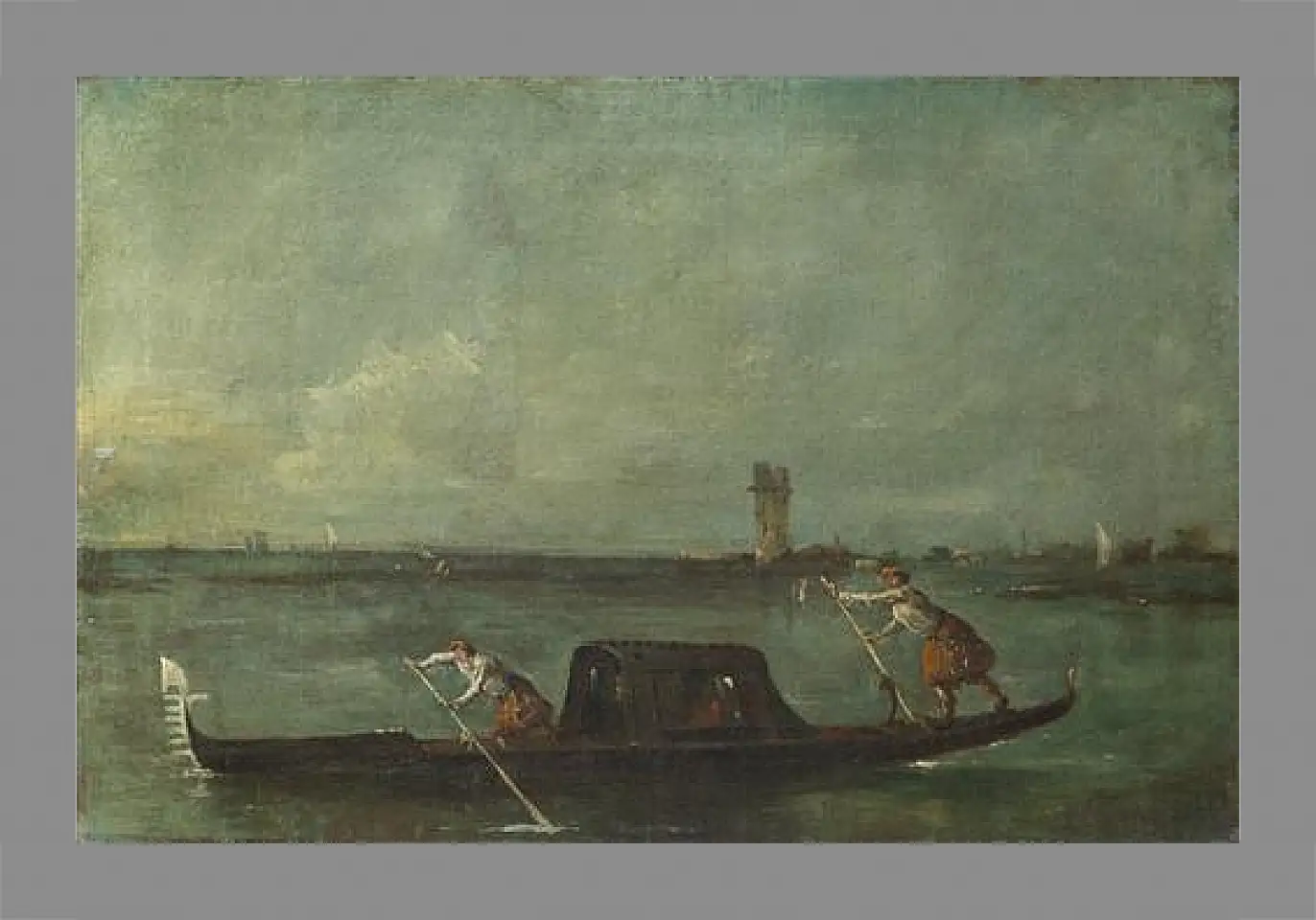 Картина в раме - A Gondola on the Lagoon near Mestre. Франческо Гварди