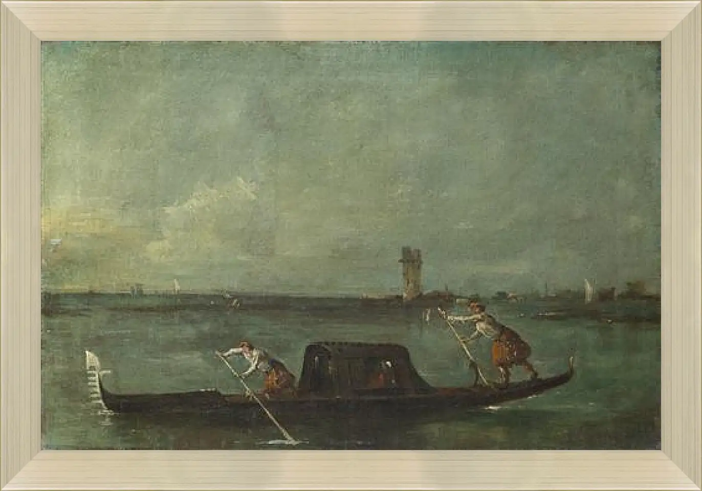 Картина в раме - A Gondola on the Lagoon near Mestre. Франческо Гварди