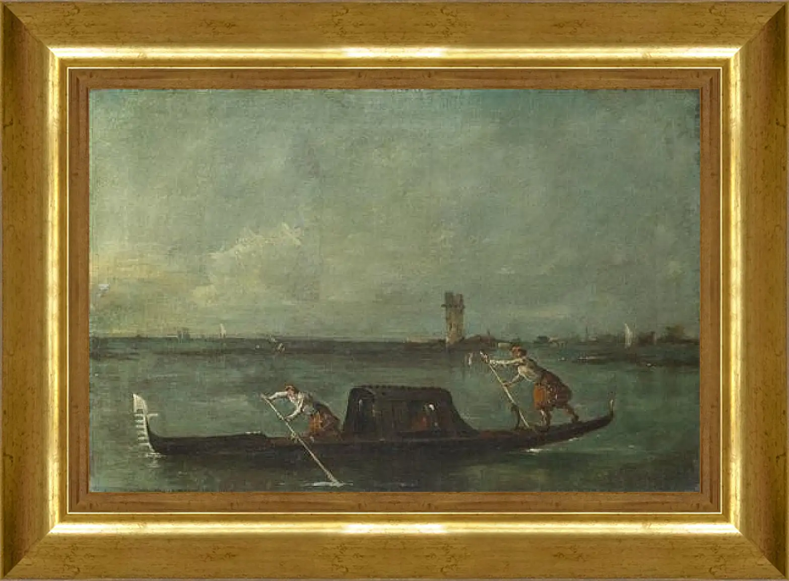 Картина в раме - A Gondola on the Lagoon near Mestre. Франческо Гварди