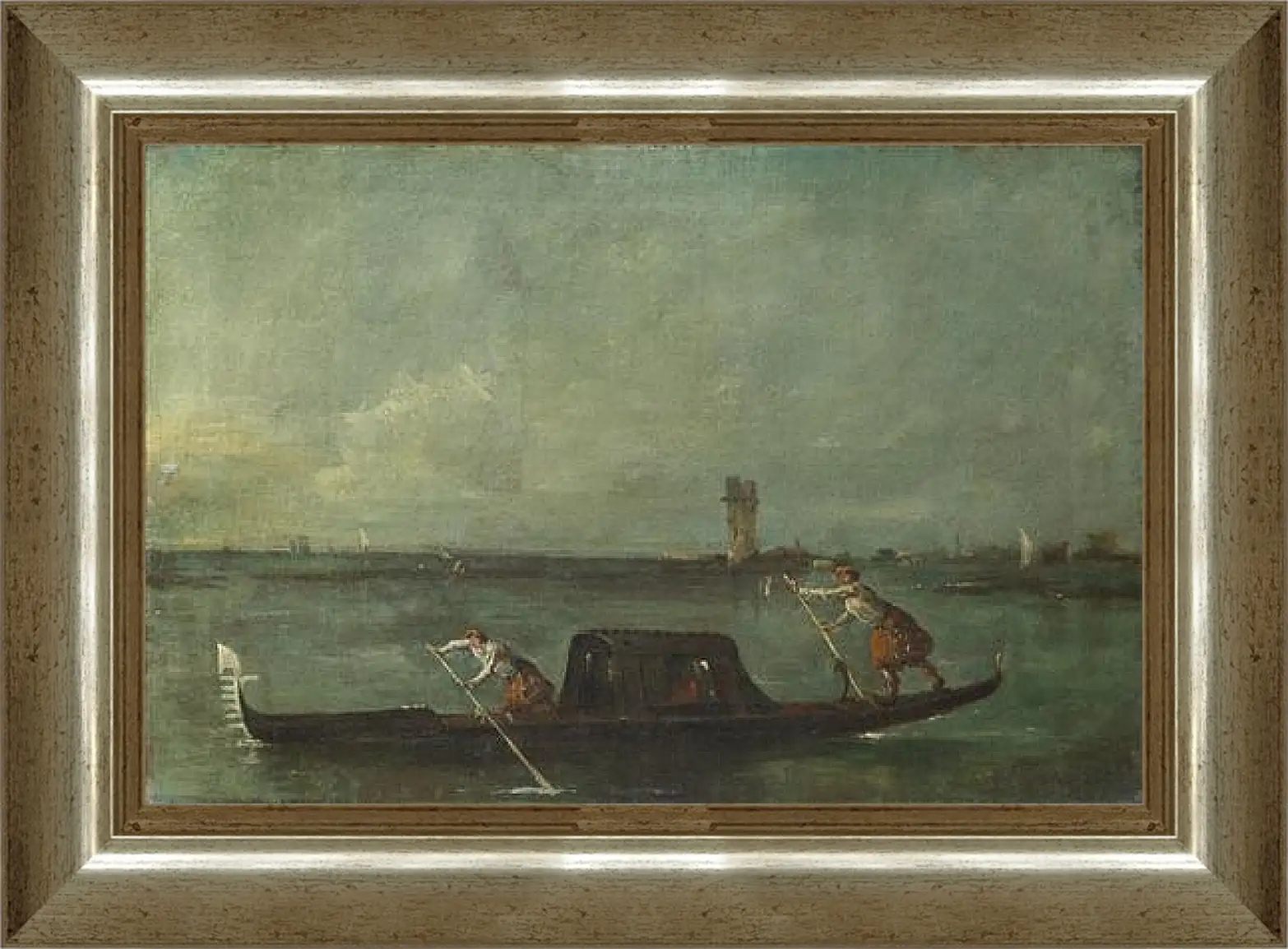 Картина в раме - A Gondola on the Lagoon near Mestre. Франческо Гварди