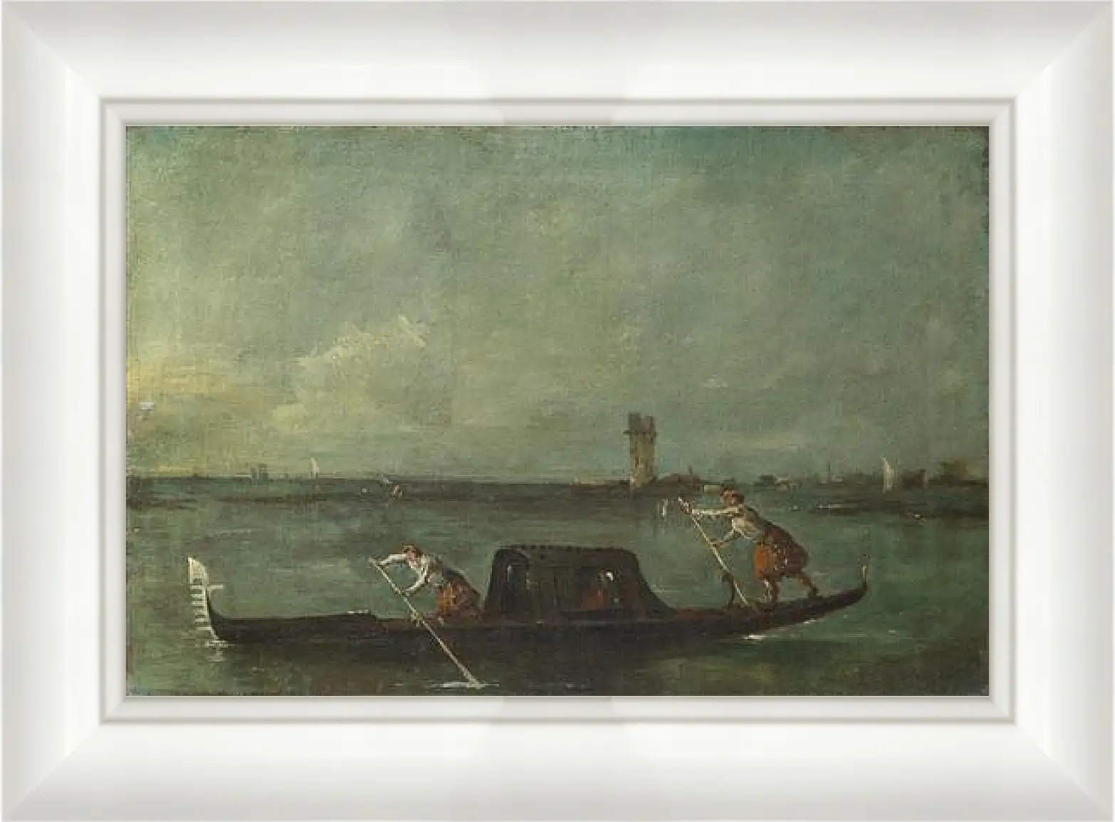 Картина в раме - A Gondola on the Lagoon near Mestre. Франческо Гварди