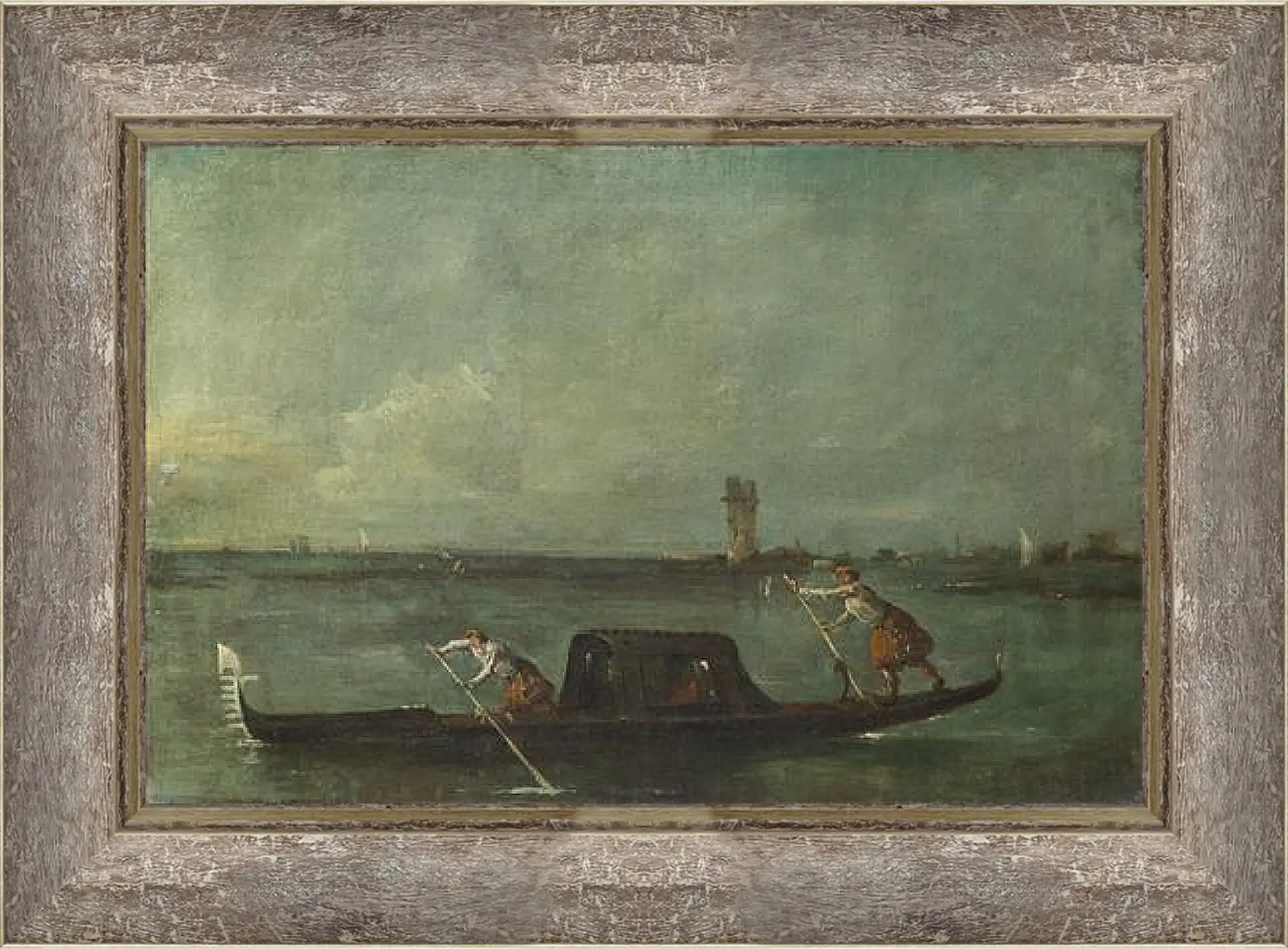 Картина в раме - A Gondola on the Lagoon near Mestre. Франческо Гварди