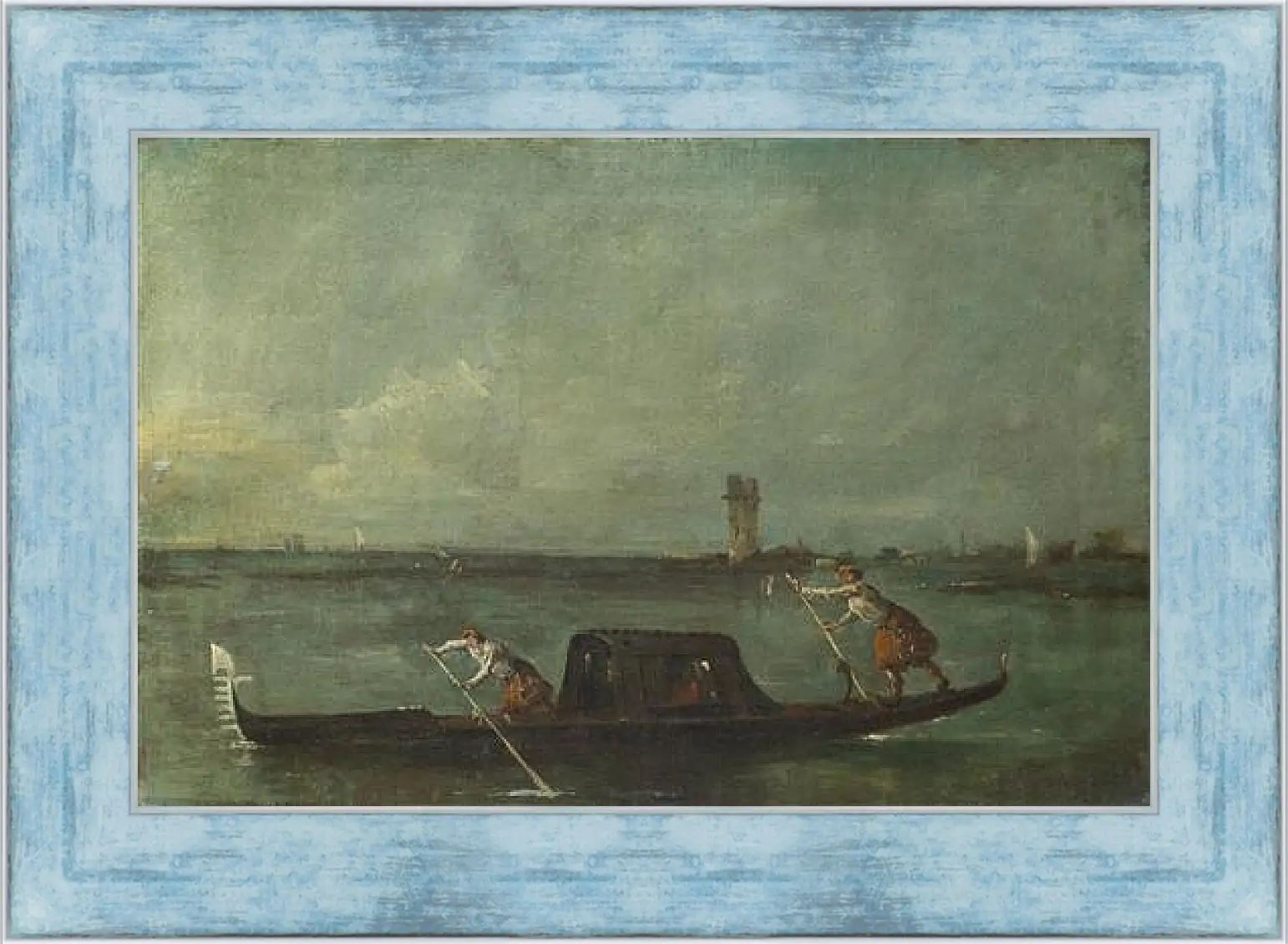 Картина в раме - A Gondola on the Lagoon near Mestre. Франческо Гварди