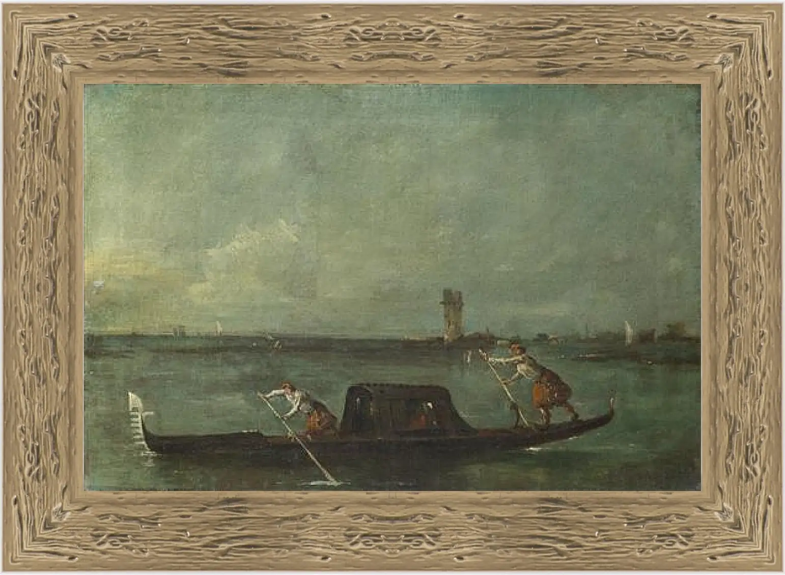Картина в раме - A Gondola on the Lagoon near Mestre. Франческо Гварди