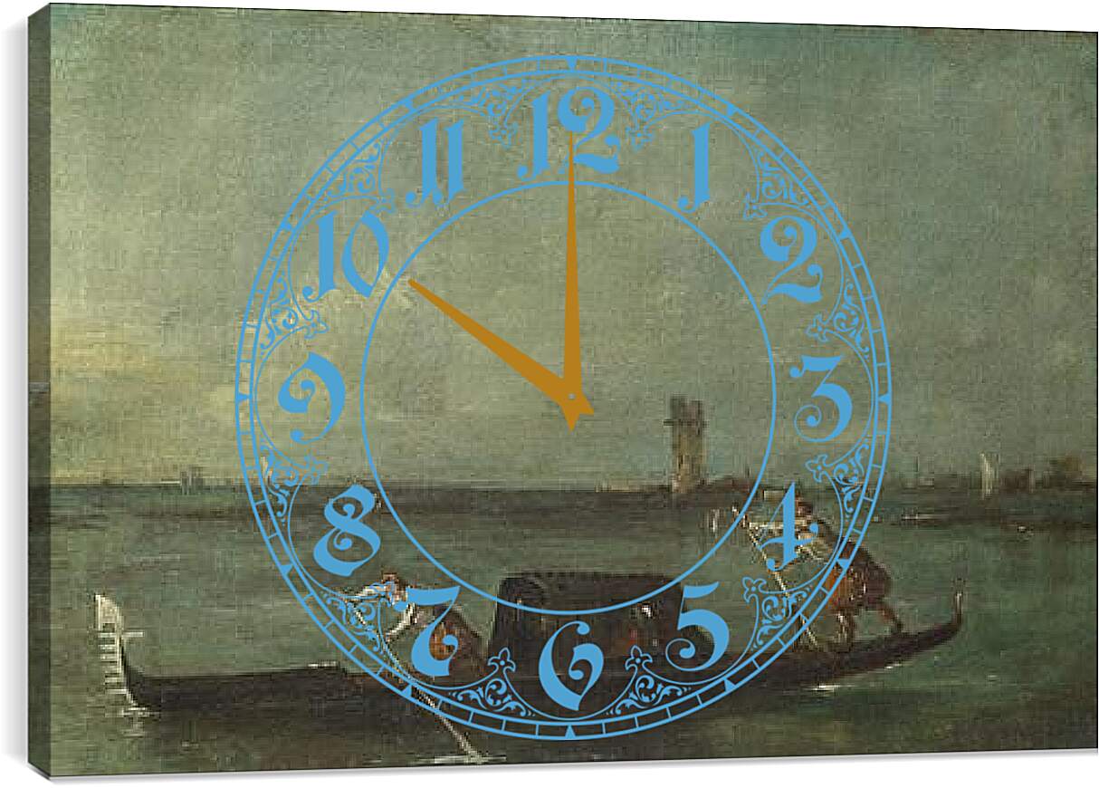 Часы картина - A Gondola on the Lagoon near Mestre. Франческо Гварди