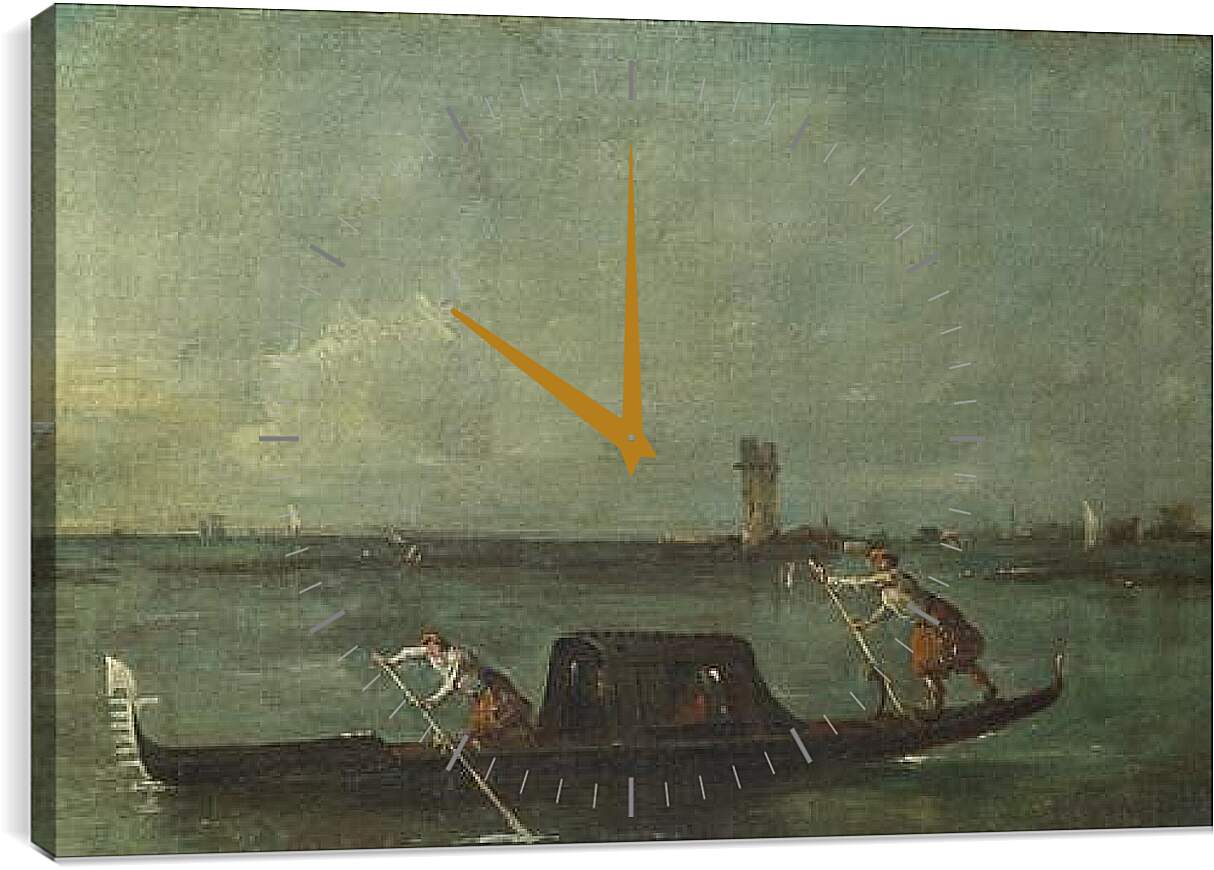 Часы картина - A Gondola on the Lagoon near Mestre. Франческо Гварди