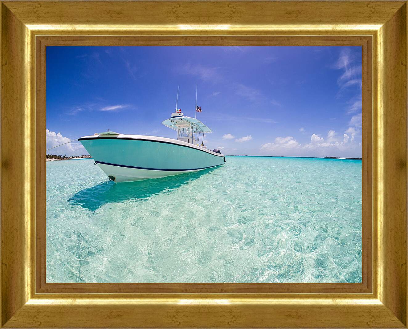 Картина в раме - Лодка в море