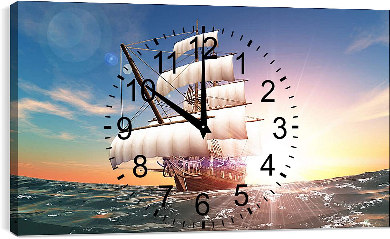 Часы картина - Парусник в море