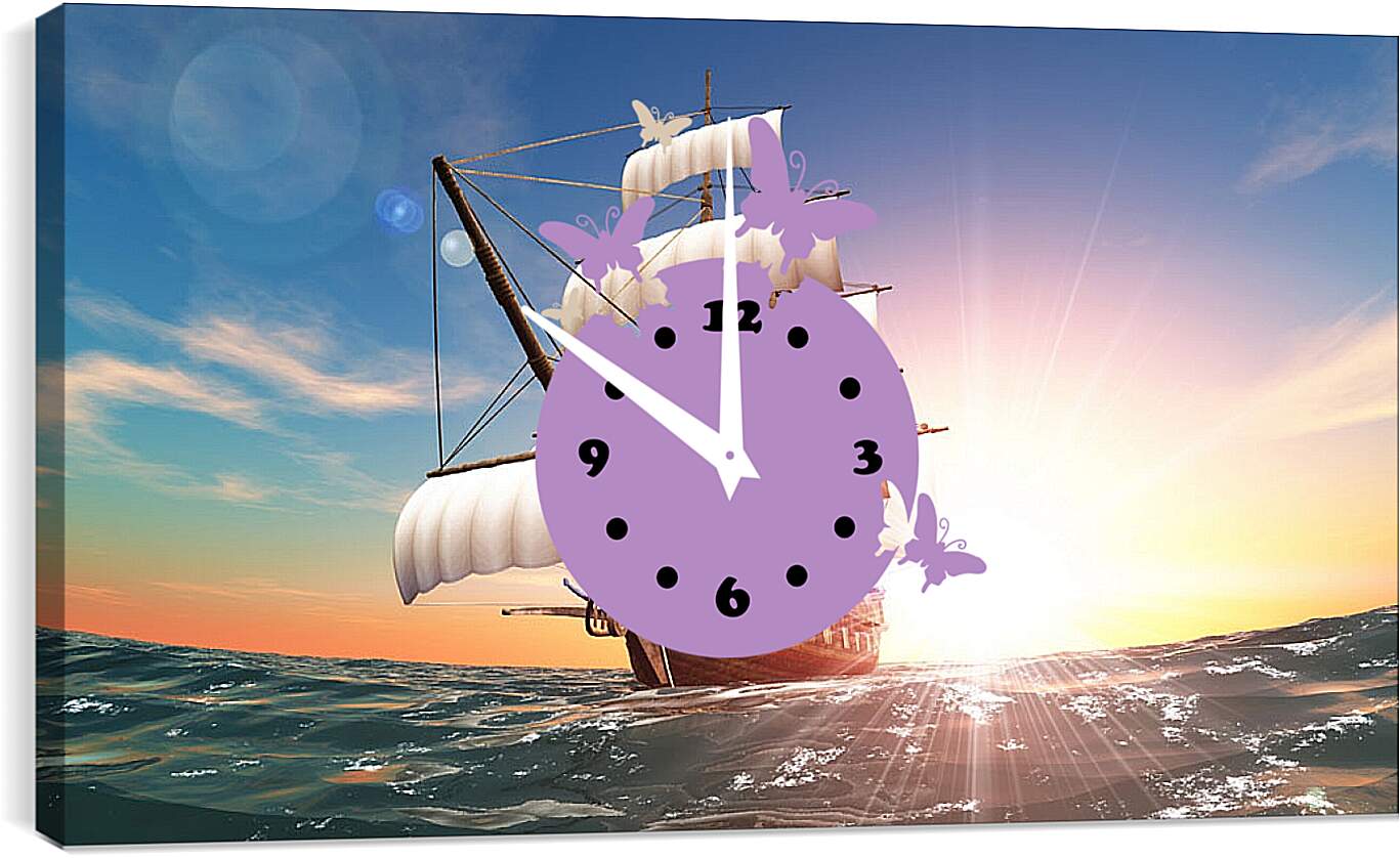 Часы картина - Парусник в море