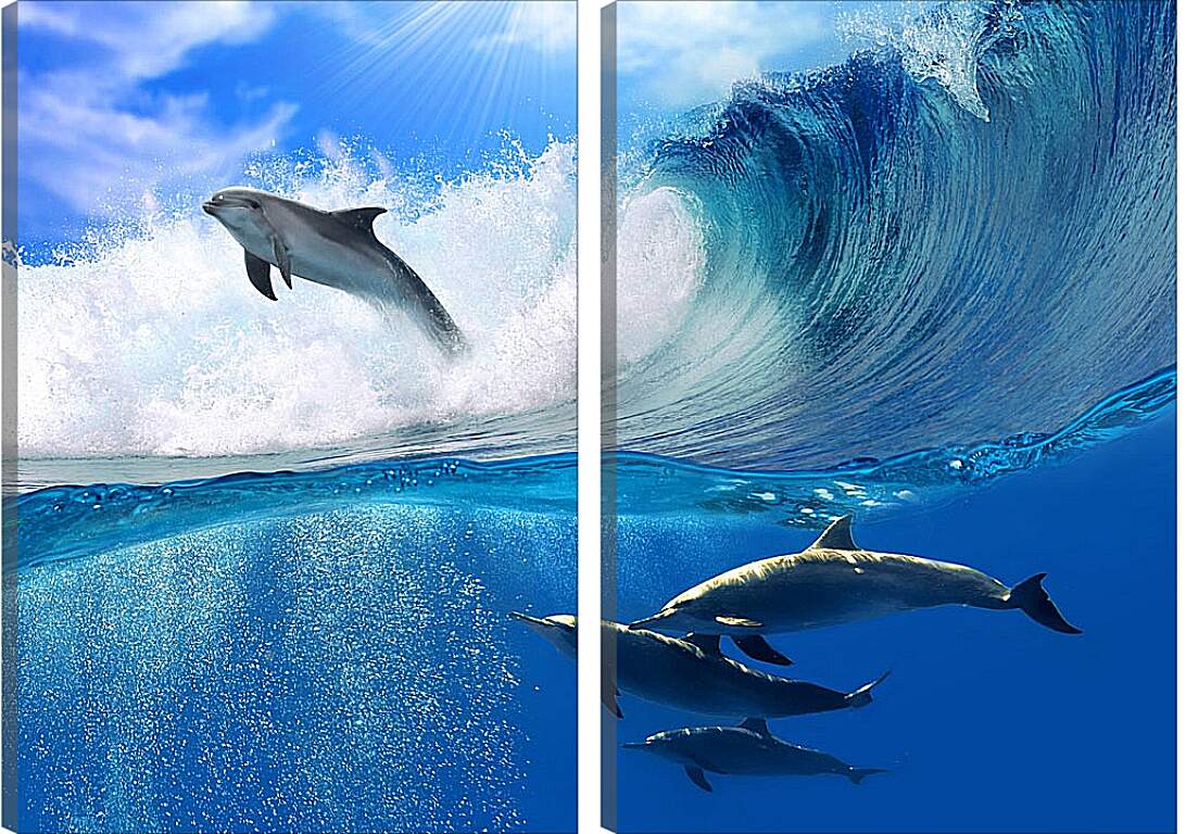 Модульная картина - Дельфины в море