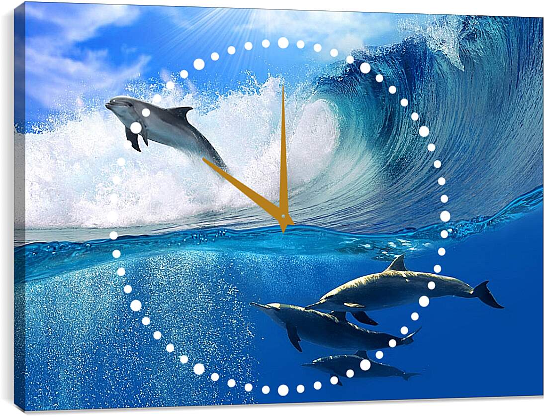 Часы картина - Дельфины в море