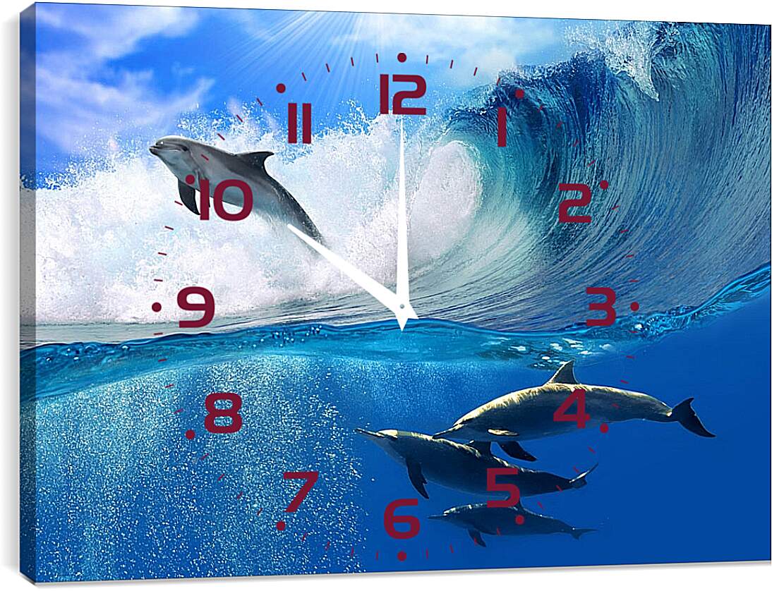 Часы картина - Дельфины в море