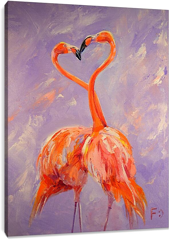 Постер и плакат - Фламинго в форме сердечка