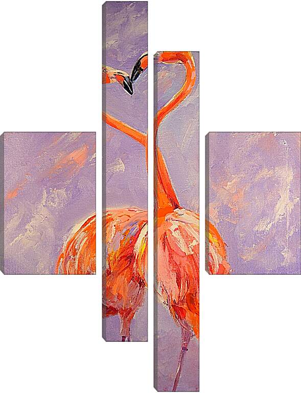 Модульная картина - Фламинго в форме сердечка