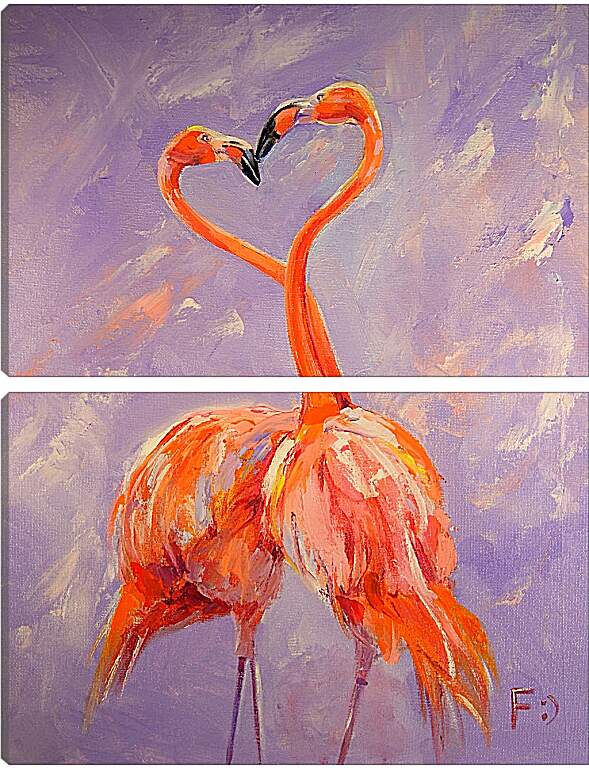 Модульная картина - Фламинго в форме сердечка