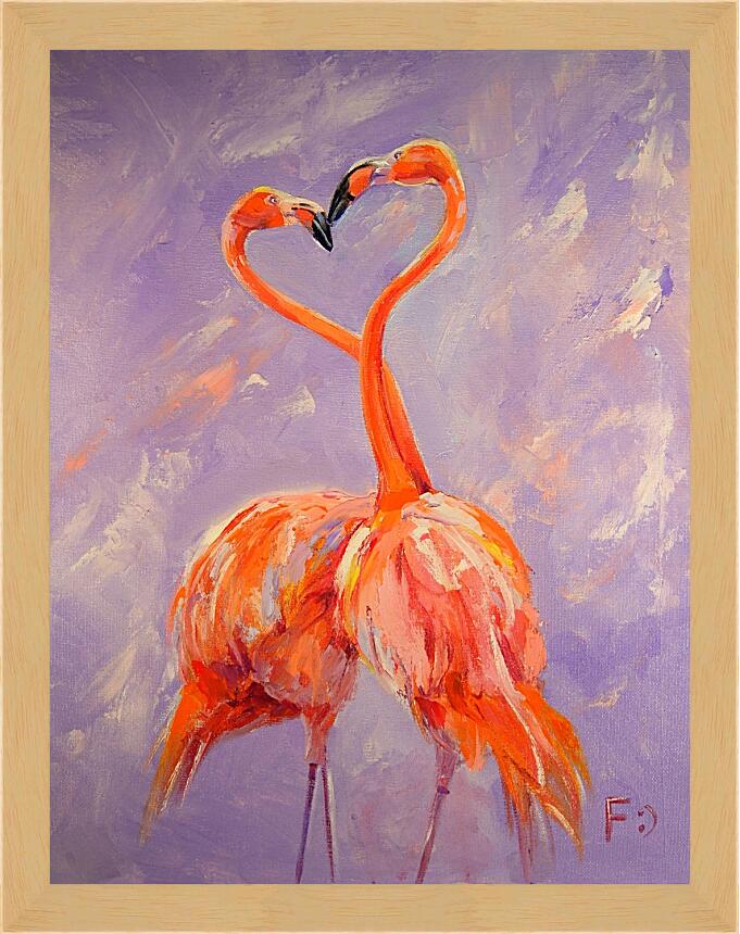 Картина в раме - Фламинго в форме сердечка