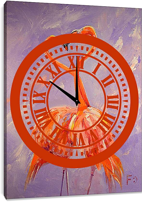 Часы картина - Фламинго в форме сердечка