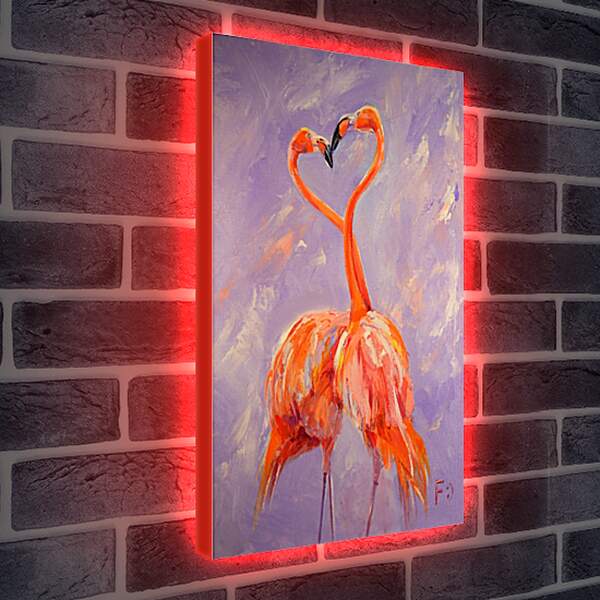 Лайтбокс световая панель - Фламинго в форме сердечка