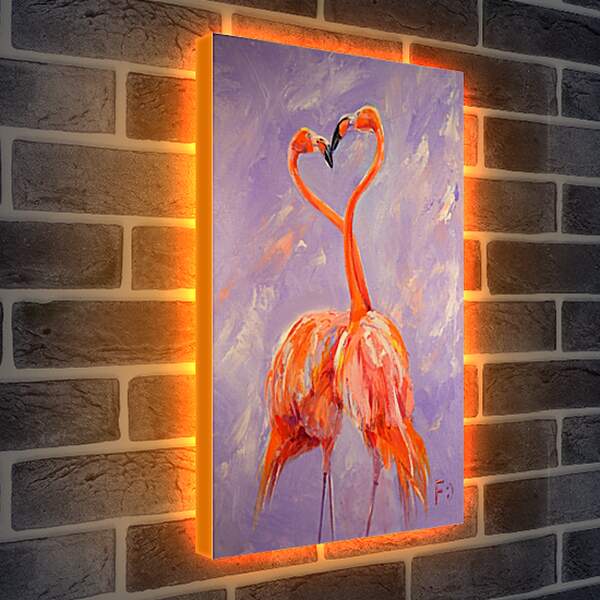Лайтбокс световая панель - Фламинго в форме сердечка
