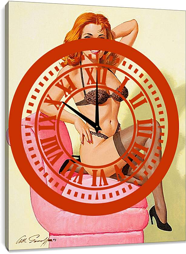 Часы картина - Рыжая девушка (стиль пин ап)