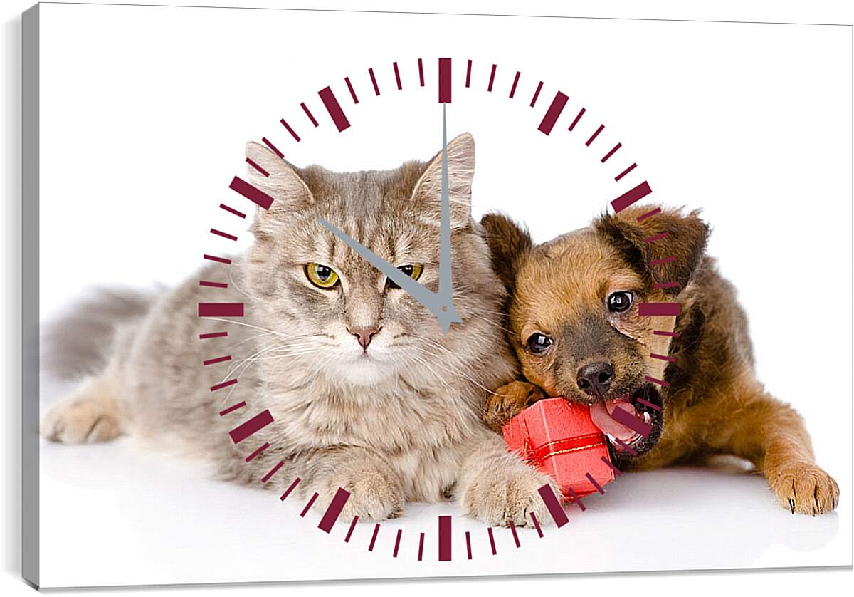 Часы картина - Котенок и щенок