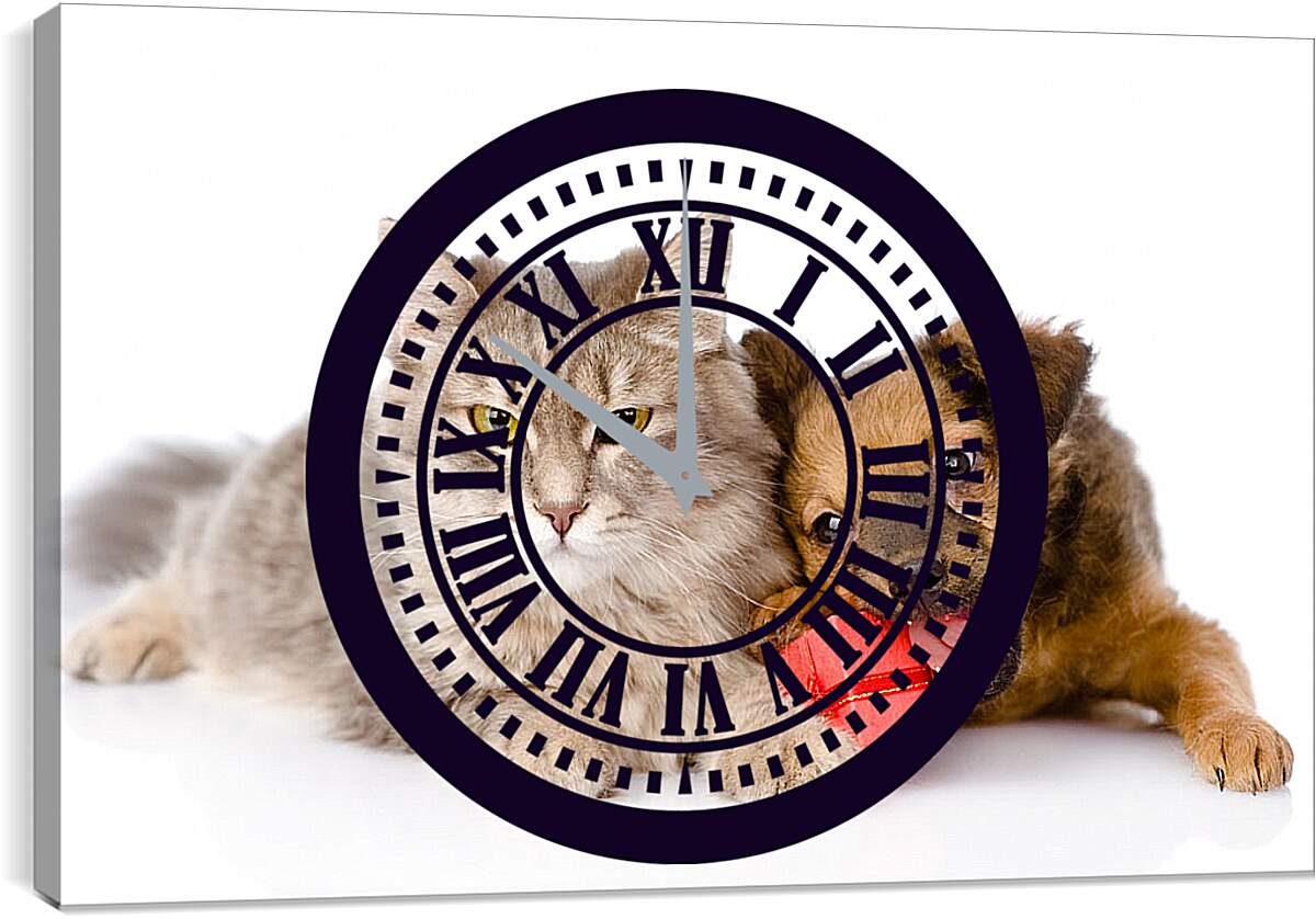 Часы картина - Котенок и щенок