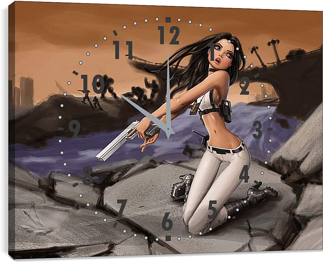 Часы картина - Девченка с пистолетом