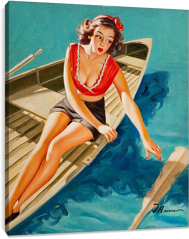 Постер и плакат - Девушка в лодке (стиль пин ап)