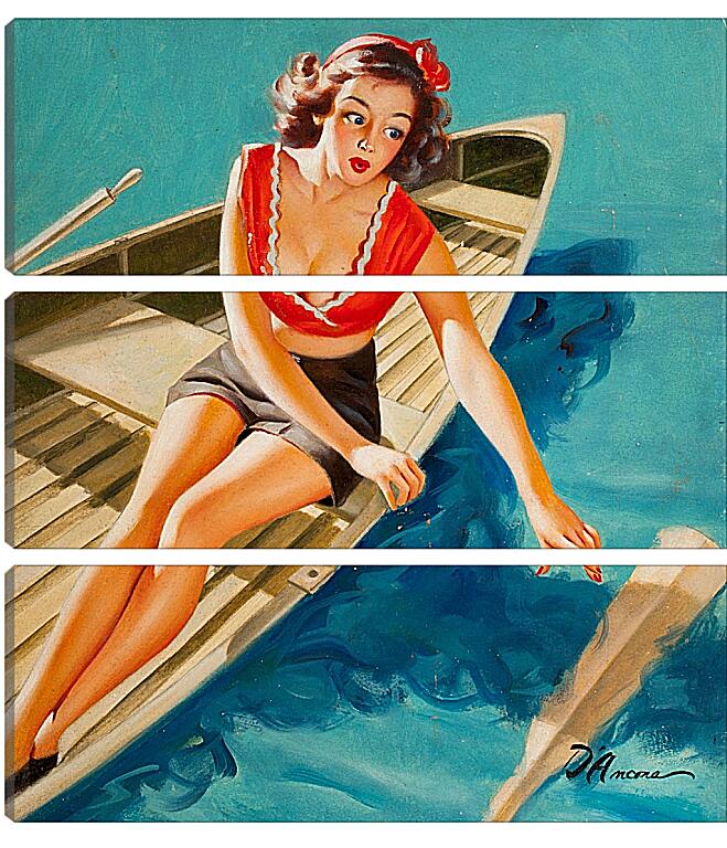 Модульная картина - Девушка в лодке (стиль пин ап)