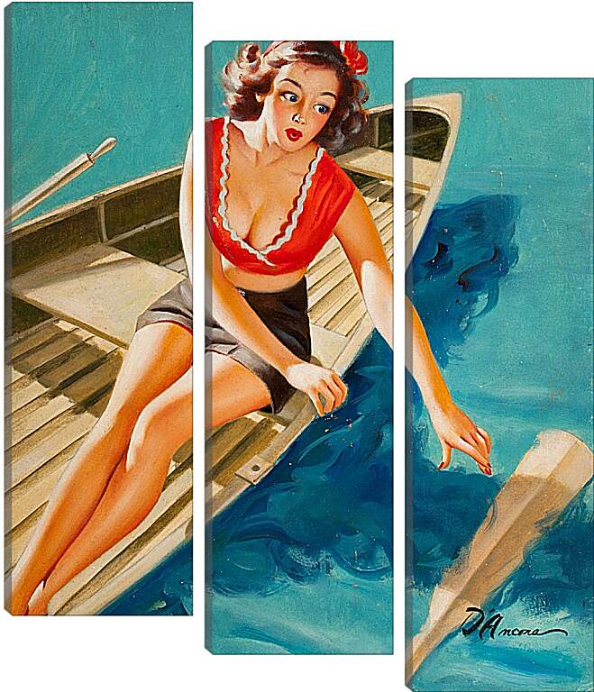 Модульная картина - Девушка в лодке (стиль пин ап)
