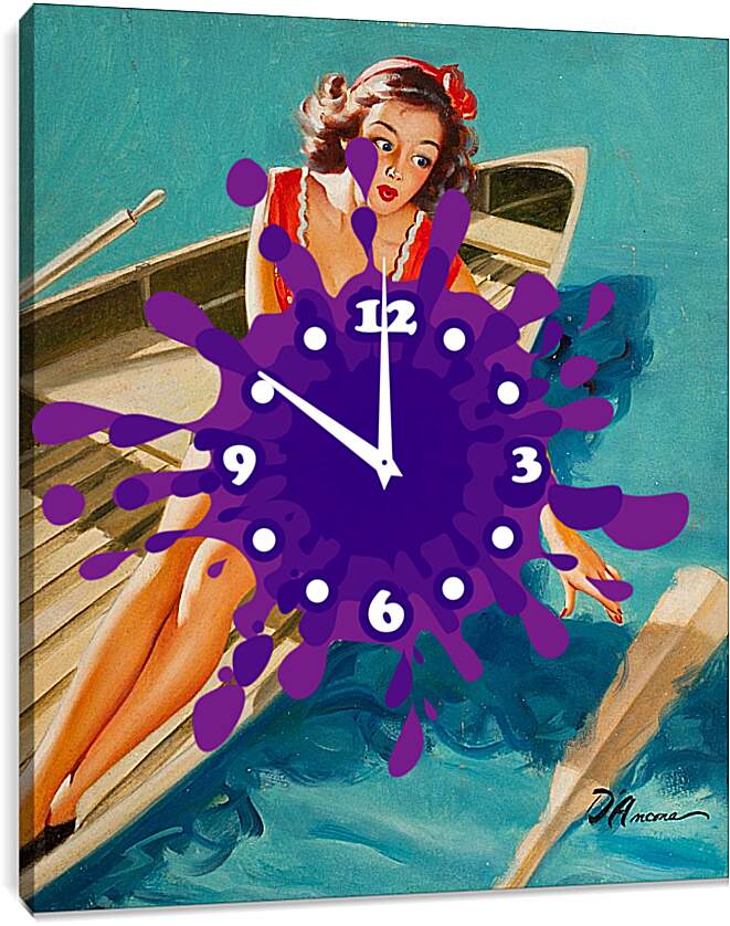 Часы картина - Девушка в лодке (стиль пин ап)