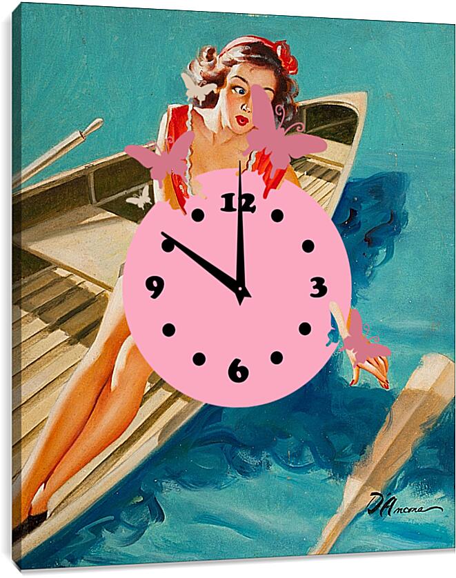 Часы картина - Девушка в лодке (стиль пин ап)