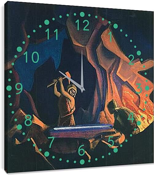 Часы картина - Ковка меча. Рерих Николай