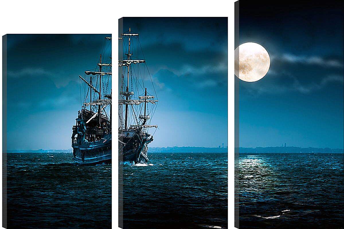 Модульная картина - Корабль под луной
