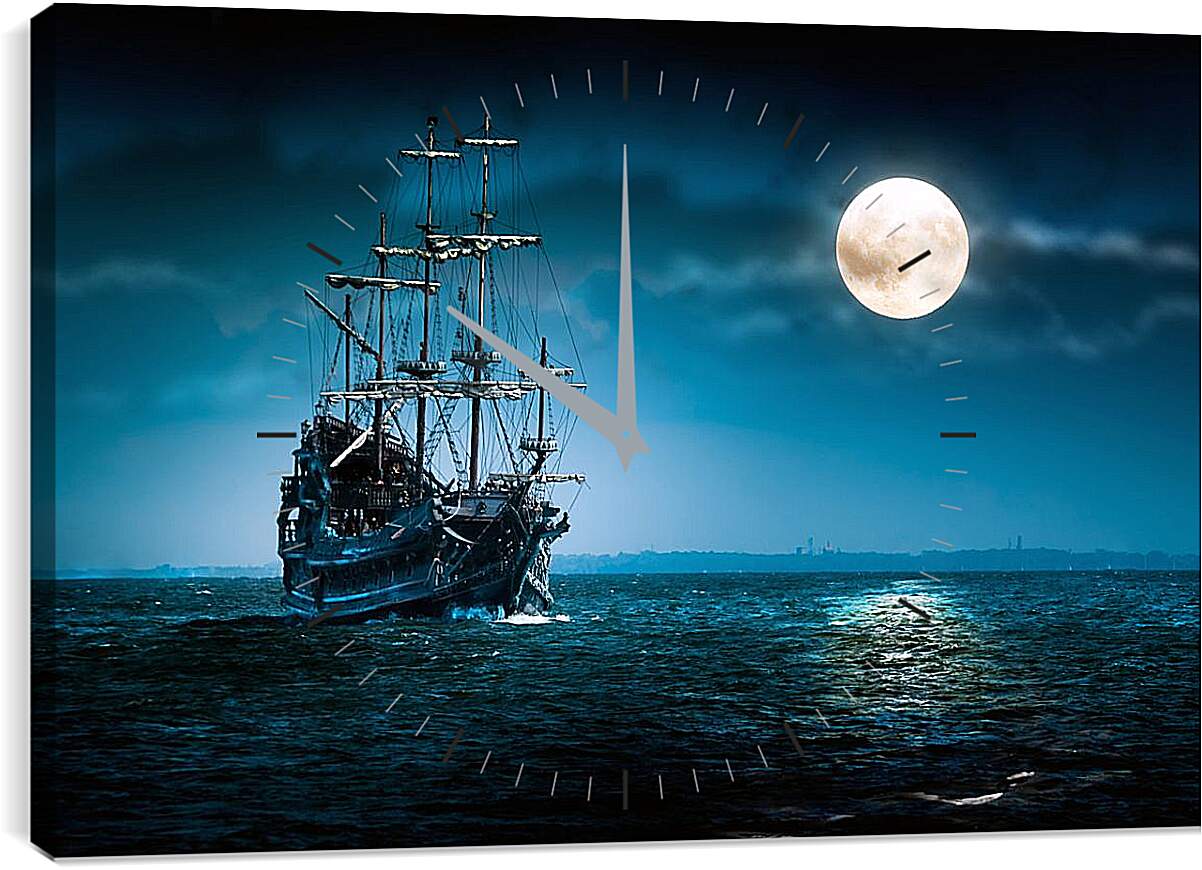 Часы картина - Корабль под луной