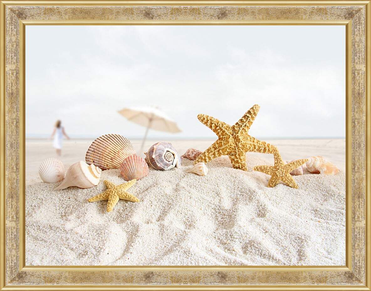 Картина в раме - Пляж и морские звезды